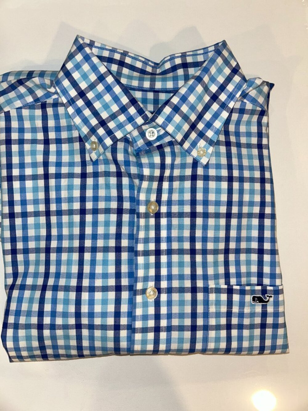 Vineyard Vines Classic Fit Tucker Shirt Blue Plaid, Men's Med, Cotton